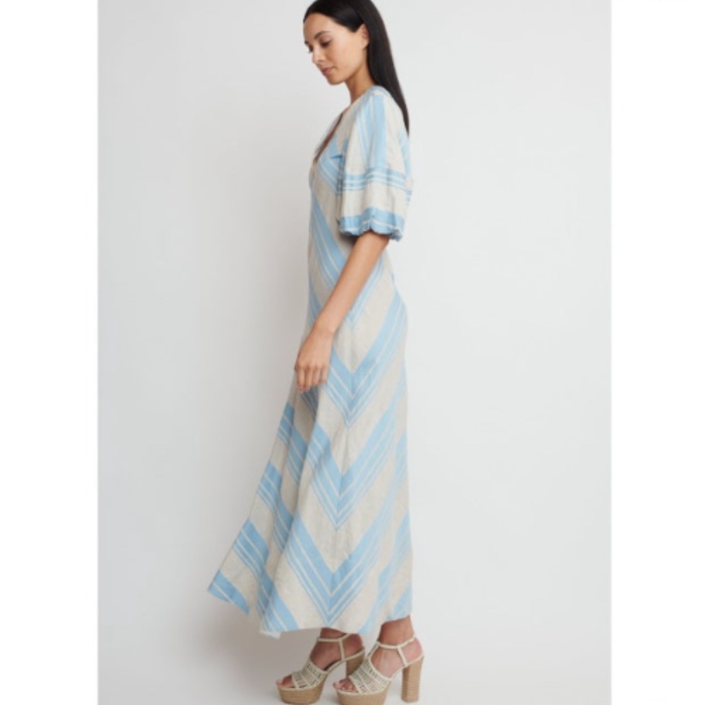 Lee Mathews Tilda Chevron Linen Blend Maxi Dress in Celadon Blue 4
